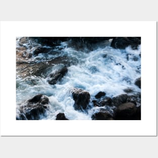 A breaking surge of sea water over rocks, Isle of Skye, Scotland Posters and Art